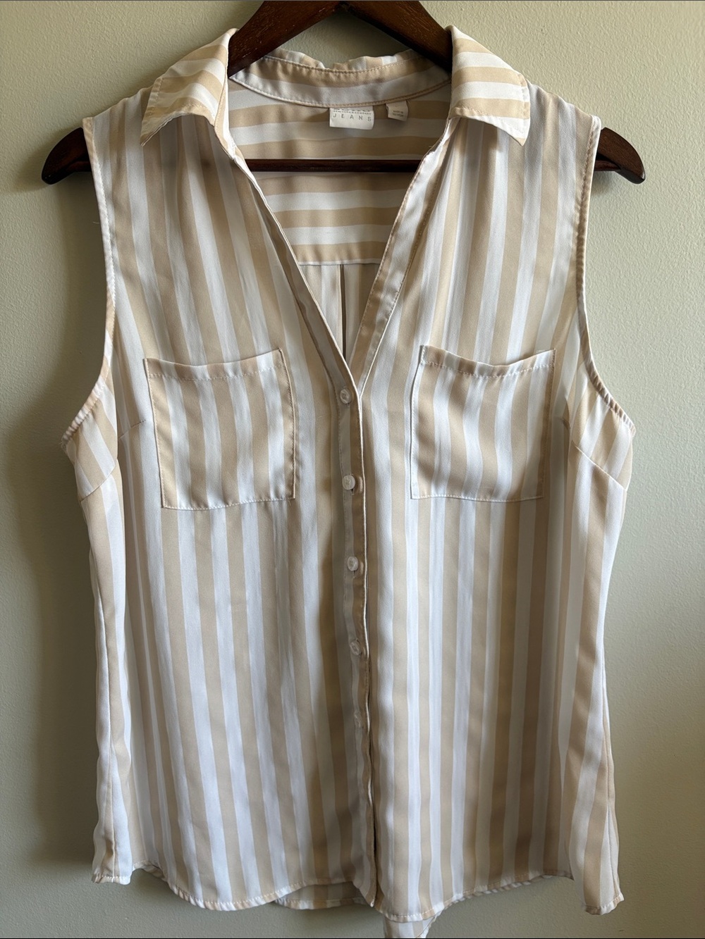 Soho New York & Company Striped Sleeveless Button Front Blouse Neutral Tank Top
